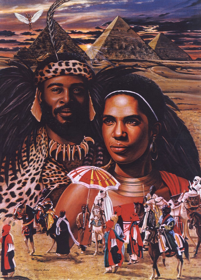 illustration of F/C illustration depicting nobility of ancient African civilizations, oil panting, acrylic painting, mixed media, montage, portrait, people, historical images, editorial, book covers, celebrities, realism, photorealism, magazines, children, children books, afro American historical celebrities, animals.