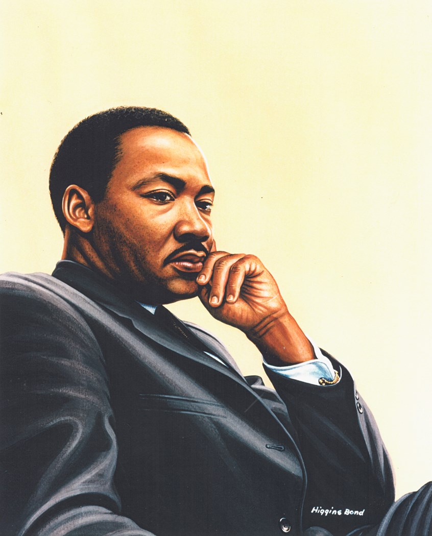 illustration of F/C illustration of Martin Luther King, oil panting, acrylic painting, mixed media, montage, portrait, people, historical images, editorial, book covers, celebrities, realism, photorealism, magazines, children, children books, afro American historical celebrities, animals.