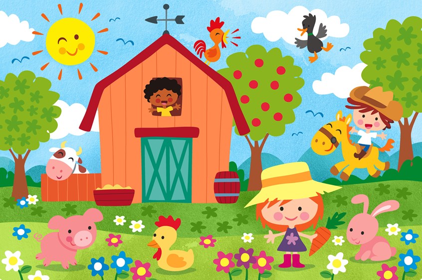 illustration of F/C illustration depicting a farm scene with children, anime character, social studies, cgi image, adobe photoshop image, adobe vector image, digital image, people, teens, photo illustration, realistic images, animation, portraits, children books, book covers, magazine illustrations, products, animals, landscapes, fantasy, architecture, illustrations of kids, science, montages, maps.