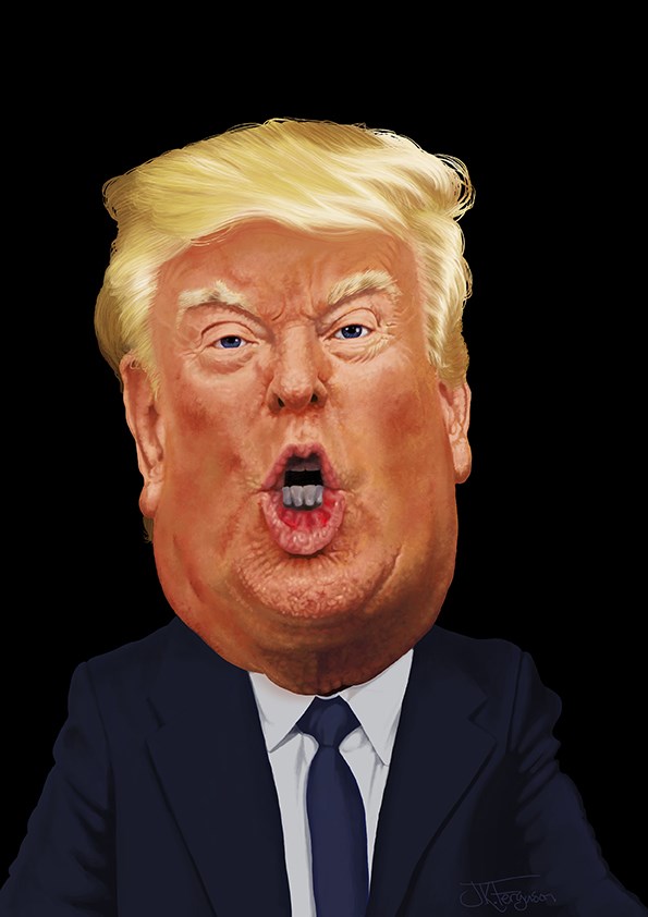illustration of President Donald Trump.
Caricature, portrait, politics, America, people.
Procreate, iPad Pro, digital painting, print, editorial, magazines, social media, impeachment, elections, fake news, scandal.