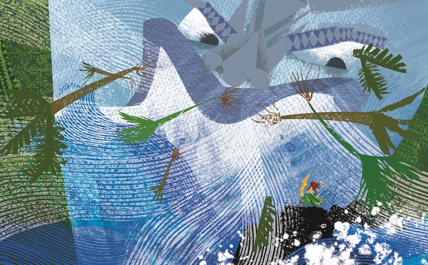 illustration of Hi‘iaka Battles the Wind by Gabrielle Ahuli'I, published by Beachhouse Publishing, LLAC. On NBC news list, 18 fiction books to read for Asian Pacific American Heritage Month