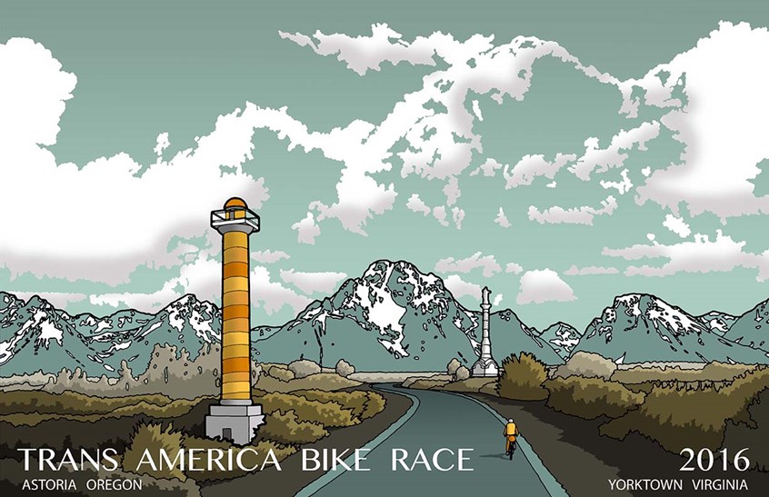 illustration of One print from the series of illustrations to commemorate the Transamerica bicycle race. This is America’s premier self supported bicycle road race across the USA. #bike #bikerace