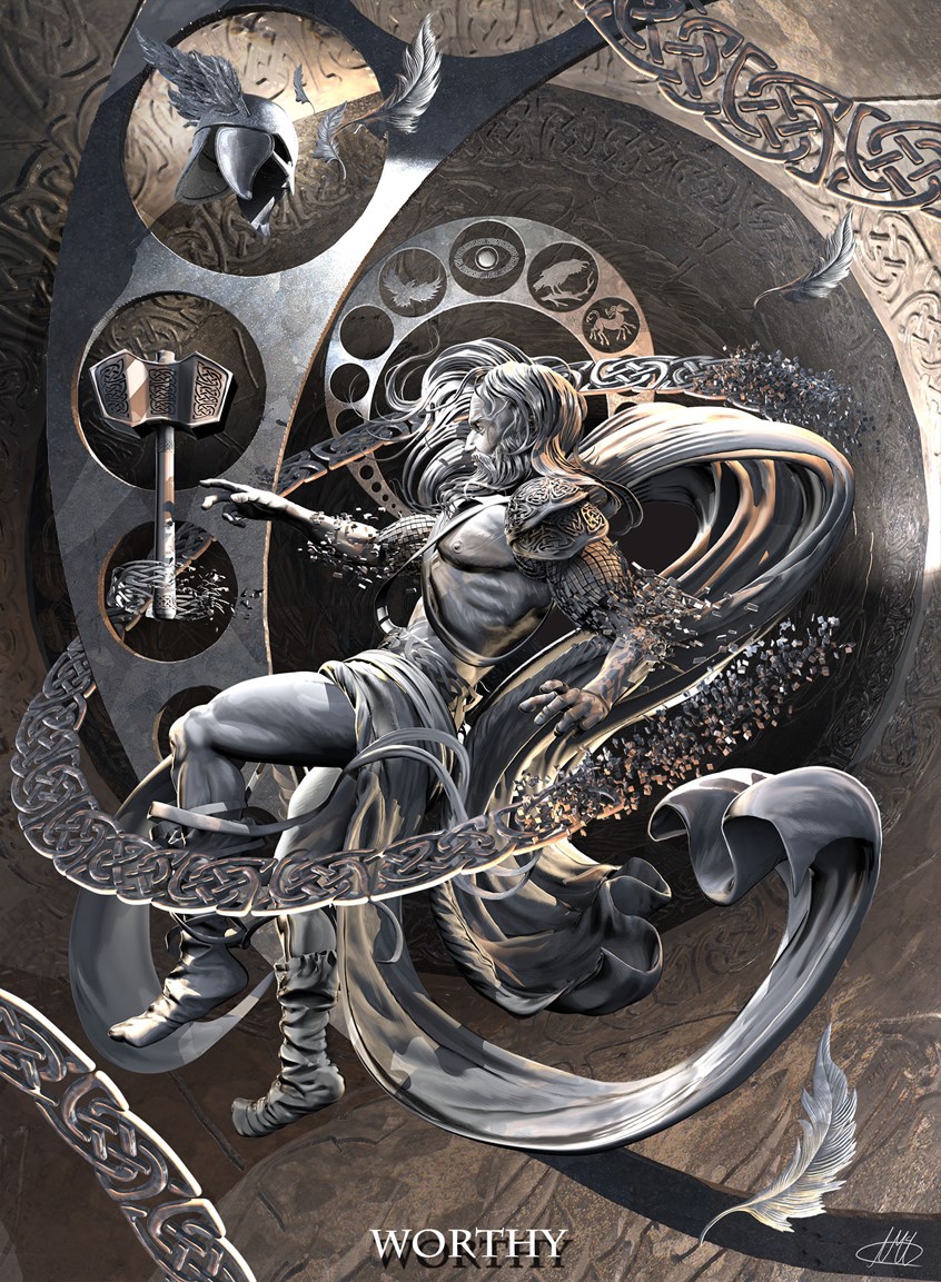 illustration of Fine Art piece designed for Oriel Gallery depicting the Norse God version of Thor.
Designed in a blend of 2D and 3D using Zbrush, Keyshot and Photoshop.
Comics, Covers, Superheroes, Heroes, Photoshop, Keyshot, Rendering, Thor, Marvel, Gods