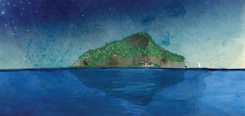 illustration of the Island is the intro spread to the silent book title