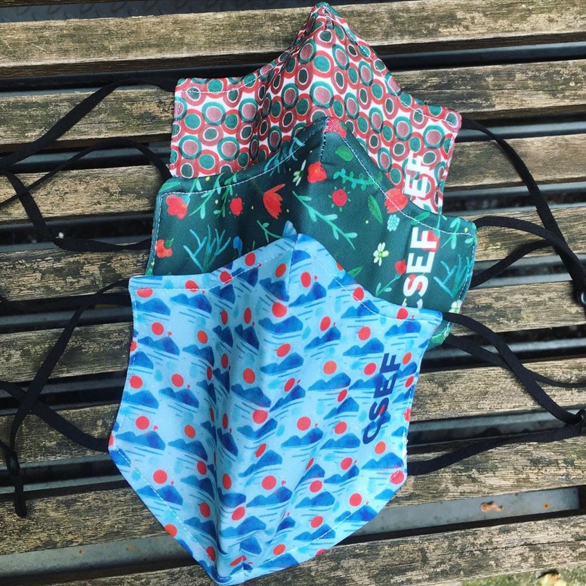 illustration of CSEF commissioned a series of printed masks to keep faculty safe during this year. Covid-19, coronavirus, corona, safety kit, social distancing, health, healthy, protection, coverings, face products, health devices, safety devices .