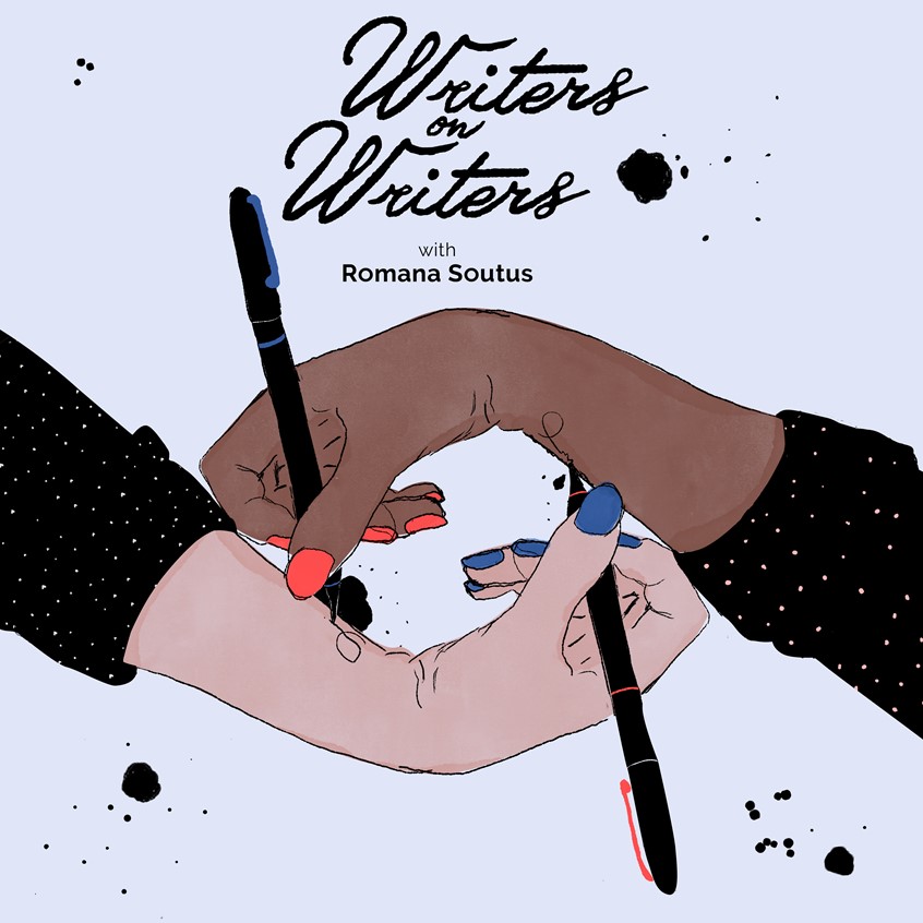 illustration of Podcast cover. Intersectional Feminism, LGBTQI, logo, Theatre, artist, roses, thorns, hand, blood, femininity, sublime, Intersectionality, books, critical thinking.