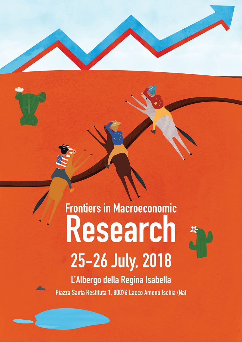 illustration of New Frontiers in Macroeconomic research, poster for conference, economics, finance, education, research, economy, political, cowboys, far west, horses,