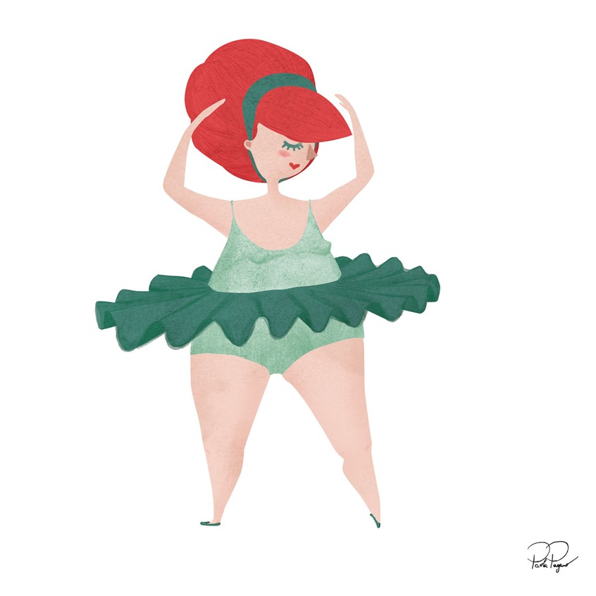 illustration of Chubby Ballerina is available as a print for sale on online shop. Women come in all size and shapes and they all deserve celebration and wonder. body shaming, body celebration, ballerina, dance,