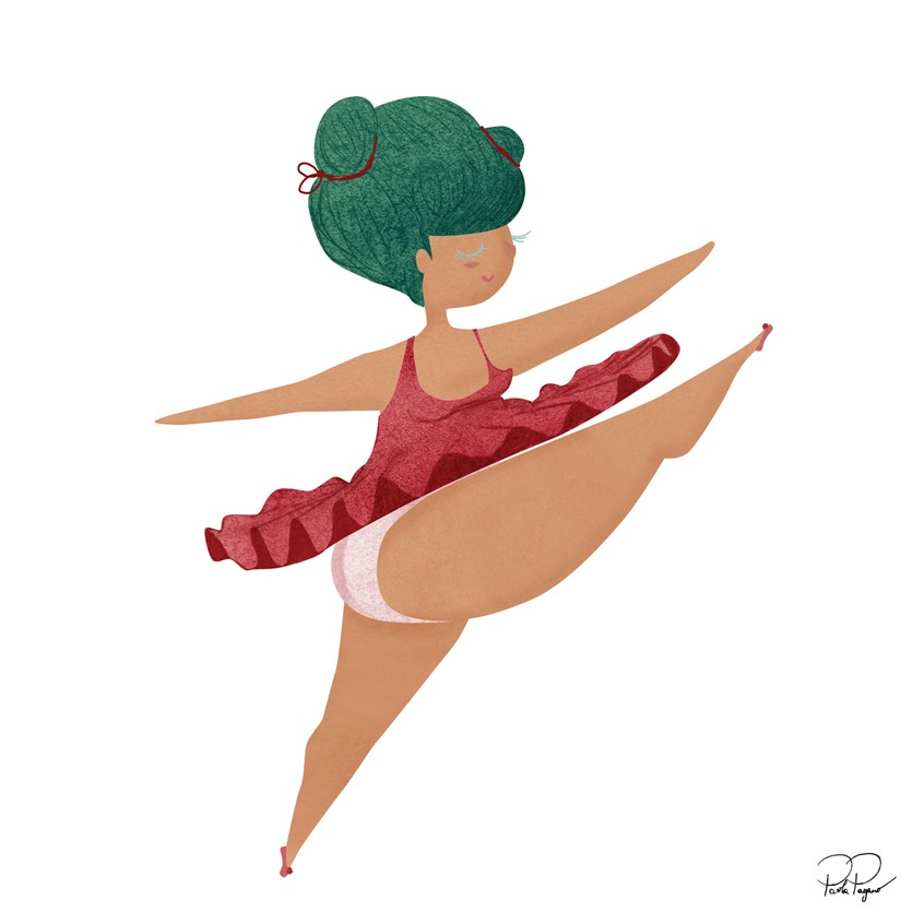 illustration of Chubby Ballerina is available as a print for sale on online shop. Women come in all size and shapes and they all deserve celebration and wonder. body shaming, body celebration, ballerina, dance,