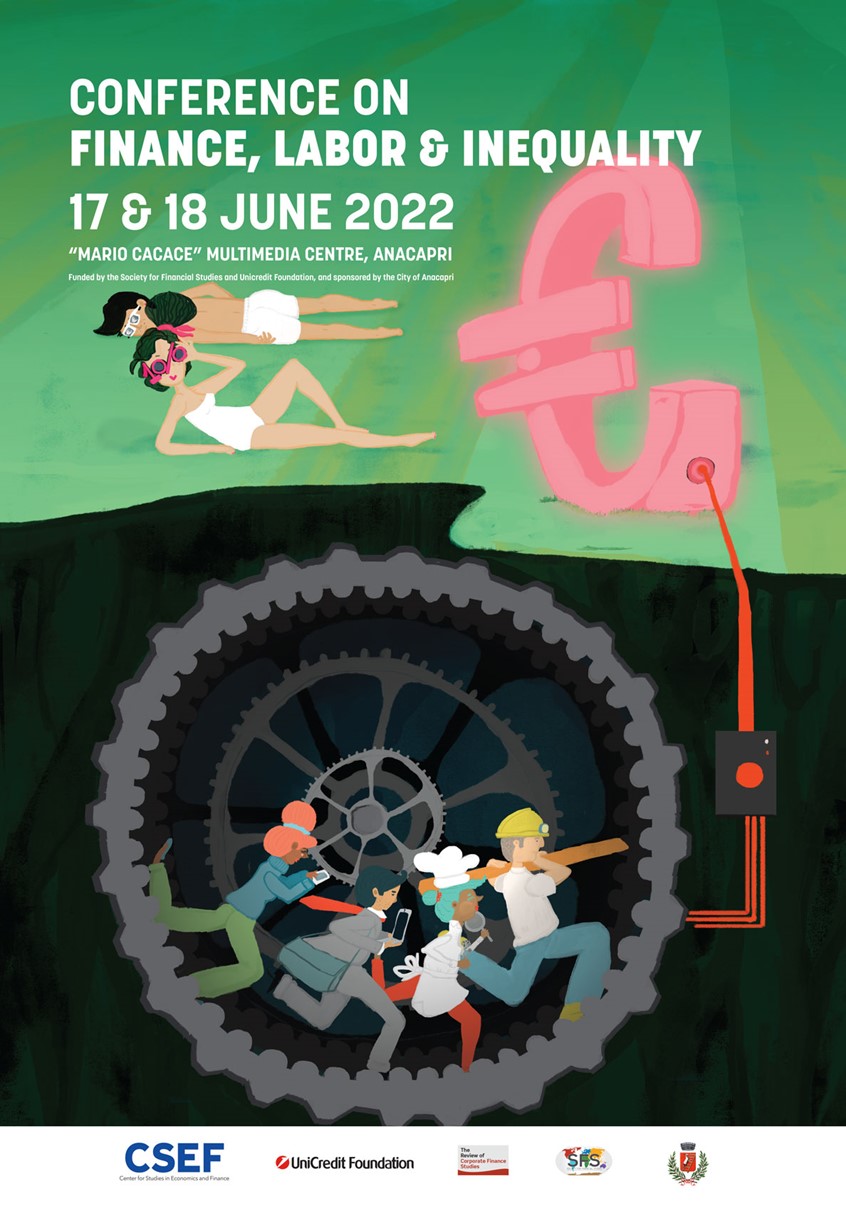 illustration of Finance, Labor and Inequality is an illustration commissioned by CSEF, Center for Studies in Economics and Finance. playground, money, virus, covid, coronavirus, field, suits, twilight, sunset, geo economic balance, class, social disparity, jobs, leisure, millionaires