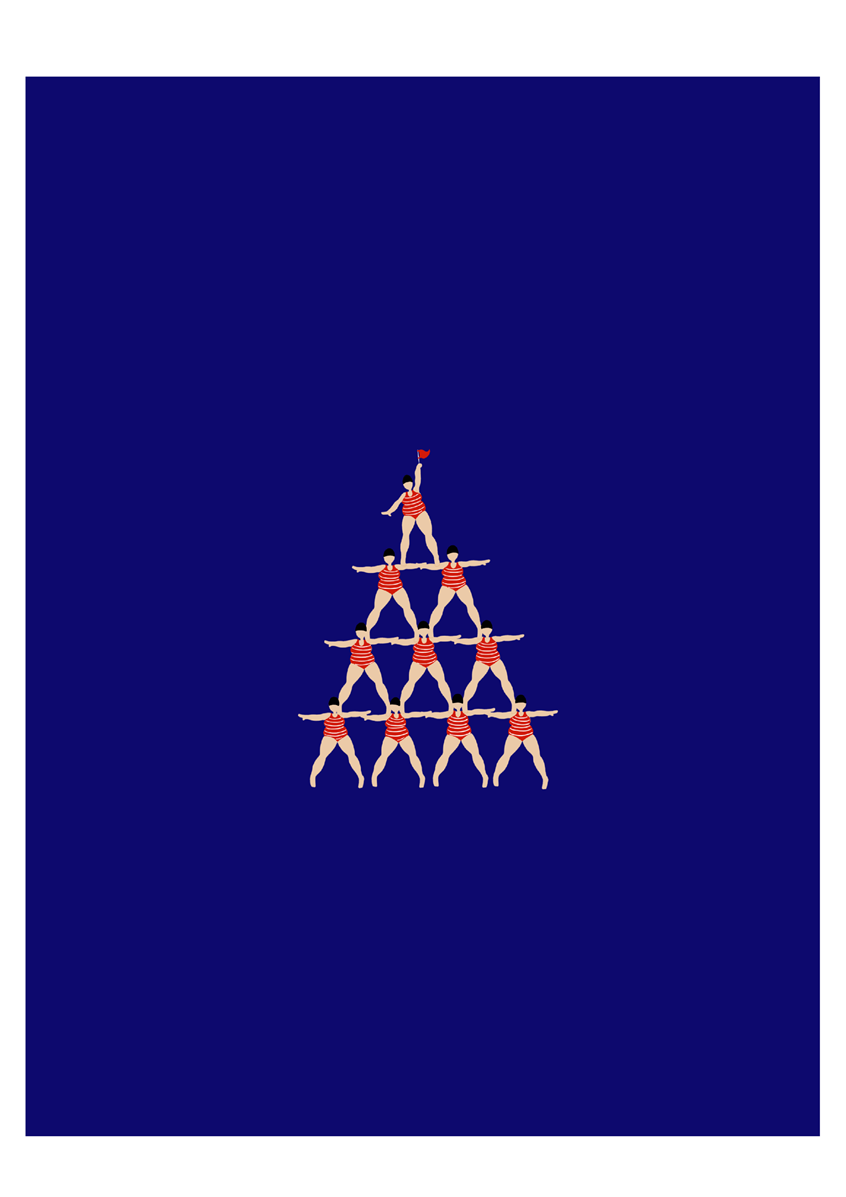illustration of Swimmers doing a pyramidal shape in the water.
Illustrator, illustration, art, graphic design, artwork, editorial, magazine, newspaper, digital, digital art, social media, print, concept, idea, poster, portrait, people, women, women's power, lifestyle, swimmers, swimsuits, pyramid, water, pool, swimming pool, woman, women, sport