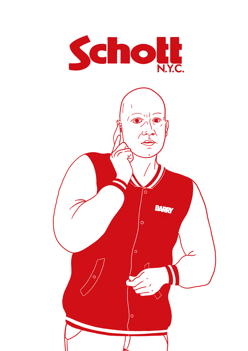 illustration of Imaginative advertising campaign mixing the brand Schott and the HBO show Barry.
Tv show, serie, Barry, HBO, streaming, advertising, ad, entertainment.
Show, streaming, commercial, illustrator, illustration, art, graphic design, artwork, editorial, magazine, digital, brand, branding, brand identity, marketing, campaign, ad campaign, advertising campaign, print, concept, idea, poster, portrait, people, actors, acting, red, advertisement, fashion, textile