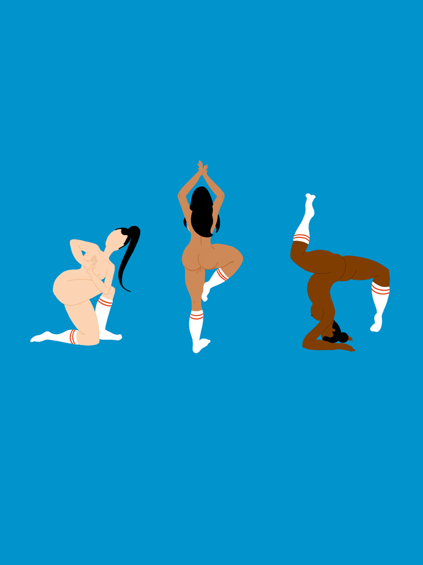illustration of Illustrator, illustration, art, graphic design, artwork, editorial, magazine, newspaper, digital, digital art, social media, print, concept, idea, poster, portrait, people, women, lifestyle, nude, nudity, naked, blue, divers, women, women's power, sport, yoga, yogi, shapes, movement