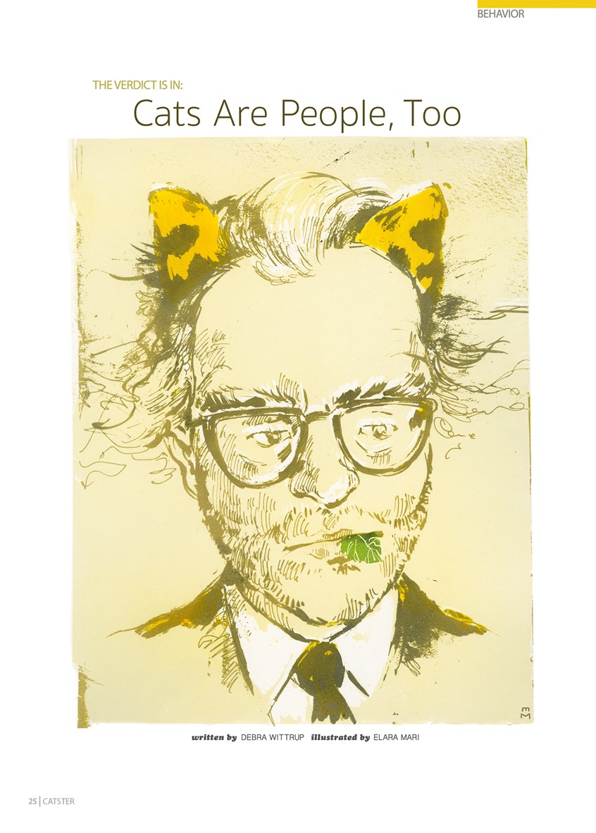 illustration of Cat portrait yellow glasses contemplative cannabis hallucinate psychedelic marijuana bushy eyebrows cat ears emotional celebrity genius cosplay catnip catmint cat food cat toy recreation recreational suit business mood domestic feline behavior pet adoption ASPCA