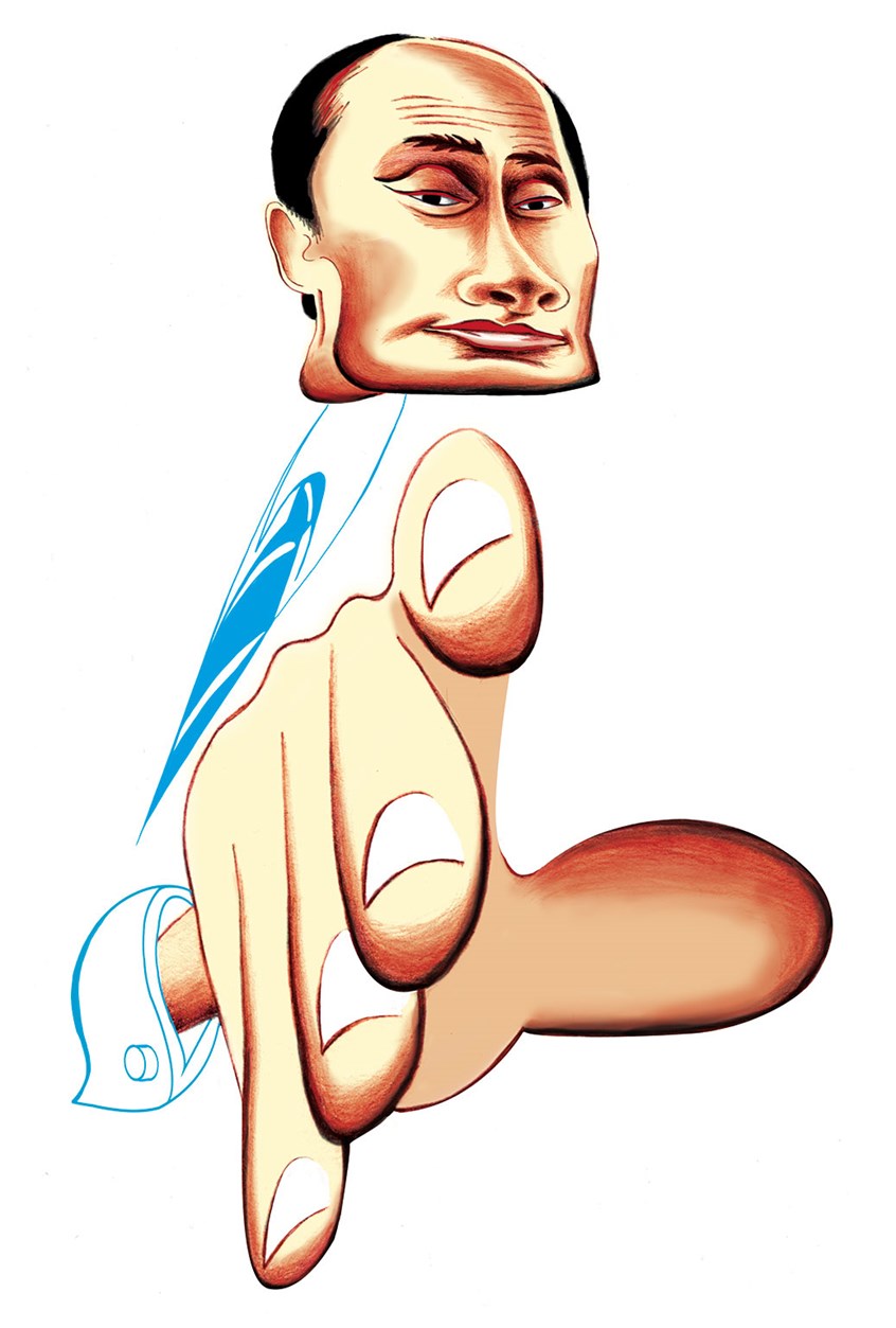 illustration of Political illustration of Russian Federation President, Putin. Putin is grabbing the eastern Ukraine with his hand, illustrating conflict in region. The big hand comes up to you.
Award American Illustration 34