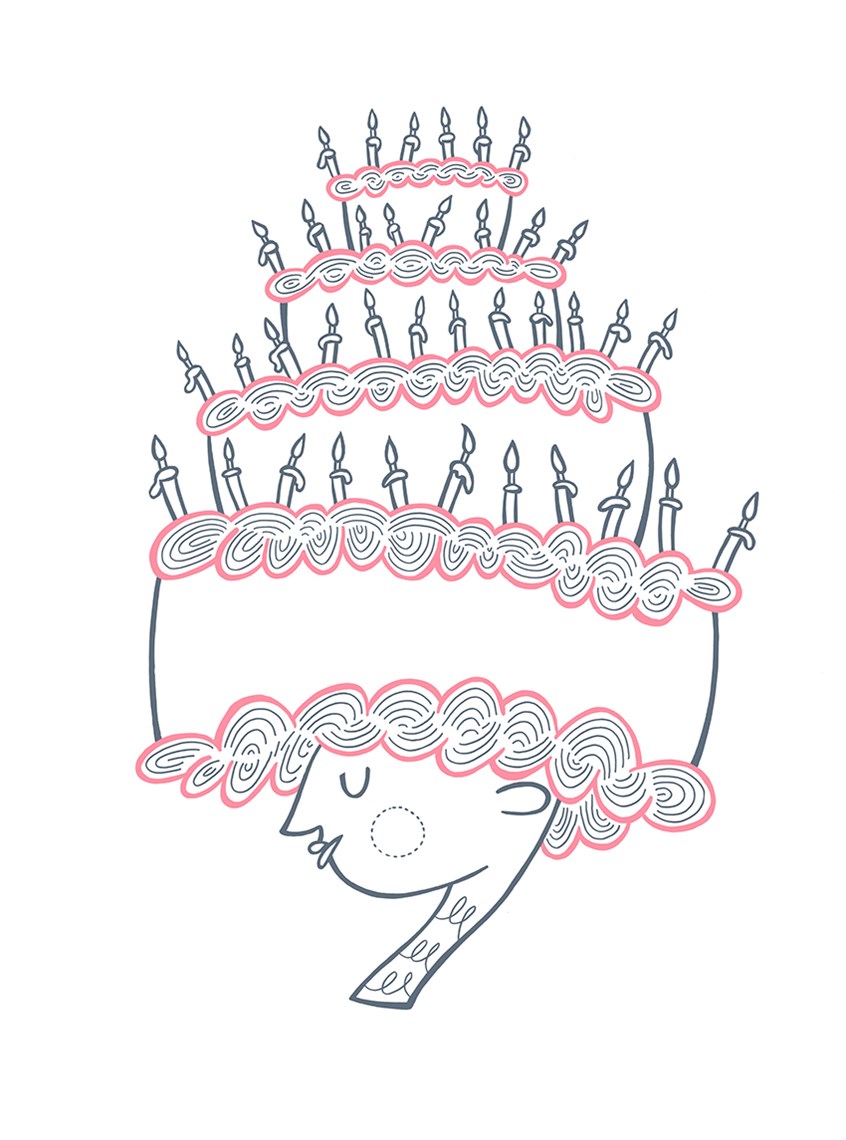 illustration of Licensed Illustration for a Birthday greeting card for Little Weirdo Shop, purveyors of weird merchandise.
Hat, Cake, Candle, Woman, Character, Feminine, Fashion