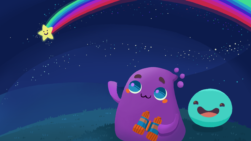 illustration of illustration, kidlitart, childrensbooks, publishing, school, education, learning, children, alien, color, quirky, whimsical, graphic, children products, night, shooting star, wish, stars