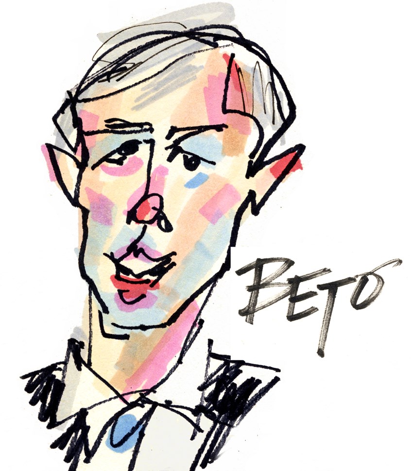 illustration of Quick on-site marker sketch of Beto O'Rourke from political debates, 2019. From the collection SketchingFromMyTV. Political profile, candidates, men, portrait, political portrait, quick sketch, on-site sketch, marker art, markers, politicians,
Beto O'Rourke