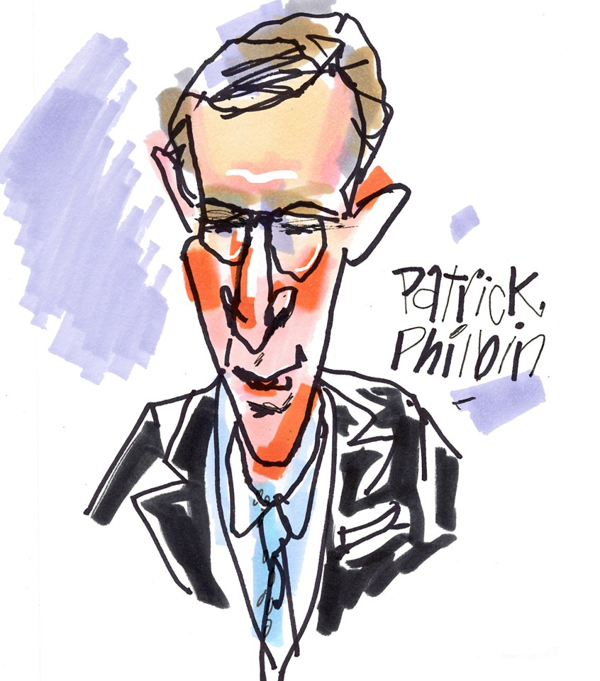 illustration of Quick marker sketch of Patrick Philbin, arguing for the defense in Impeachment trial, from the series,