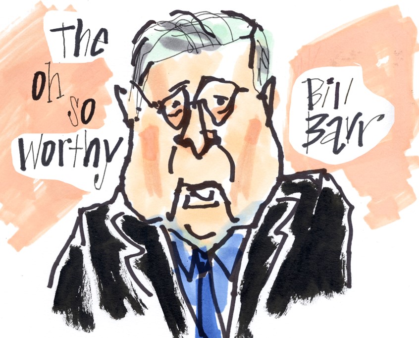 illustration of Attorney General Bill Barr at the Coronavirus Task Force meeting. Barr resigned after the electoral college voted Joe Biden the winner pof the 2020 election. Super quick sketch in black and colored markers with hand lettering added in the studio. From series, SketchingFromMyTV.