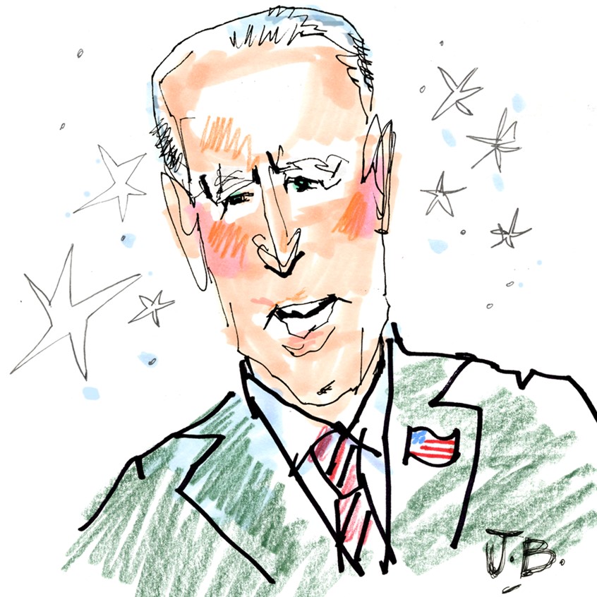 illustration of Quick marker portrait sketch of candidate Joe Biden with stars from series