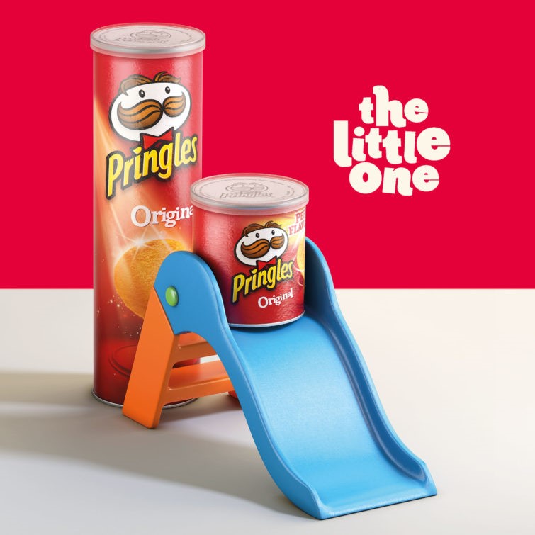 illustration of packaging, FMCG, CGI, 3D, photorealistic, photoreal, fashion, fashion and beauty, smooth, shiny, texture, branding, advertising, premium, product, poster, retail, pack shot, texture, branding, drips, studio, lighting, chips, crisps, slide, fun, children, baby, games, humour, Pringles, family, parenting, snacks, snack,