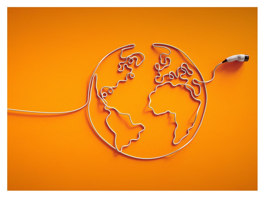 illustration of cable, charger, charging, automotive, car, globe, map. world, CGI, 3D, electricity, power, eco, environment, advertising, product, photoreal, socket, branding, messy, fun, family, poster, shadow, shade, realistic, transport, travel, vacation,