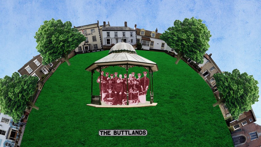 illustration of Water Marks looked at 150 years of local history, using archival materials (oral history, imagery & footage), own photography, footage and textures. The heritage film was commission by Wells Maltings Trust. Green, park, houses, surreal, bandstand, band, musicians, vintage, archive, collage, trees, sky, blue, photo illustration, montage, non-for-profit organisation, nonprofit institution, nonprofit organisation, organization, NPO, social cause, charity,