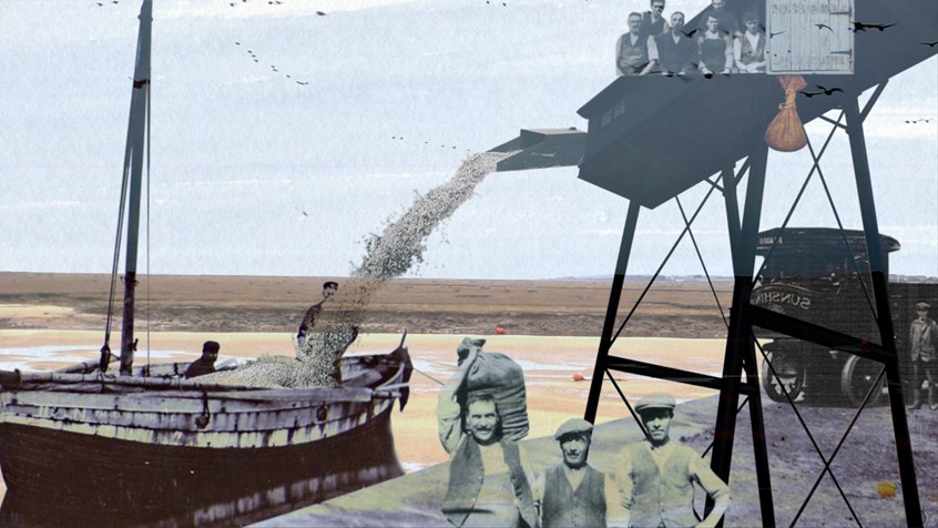 illustration of Water Marks looked at 150 years of local history, using archival materials (oral history, imagery & footage), own photography, footage and textures. The heritage film was commission by Wells Maltings Trust. The film was also selected for the Norwich Film Festival, UK.
Boats, harbour, Norfolk, coast, working, men, shipping, granary, truck, grains, sea