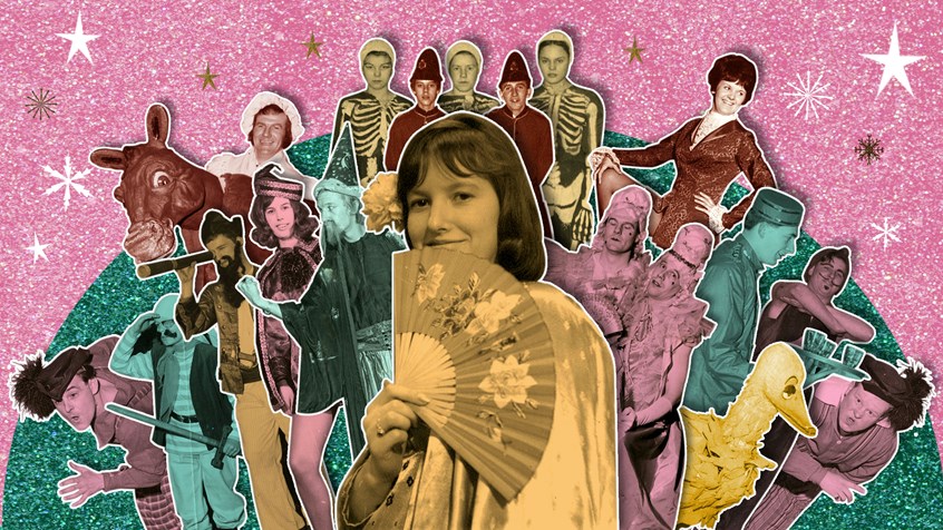 illustration of A film focusing on Scunthorpe Youth Centre, UK, using archival materials and recorded dialogue from Scunthorpe memories group. The animation was commissioned by North Lincolnshire Museum. Children, youth, activities, lifestyle, youth club, texture, glitter, theatre, fairies, ballet, dancers, panto, collage, angel, pink, green, archive, vintage, stage, stars