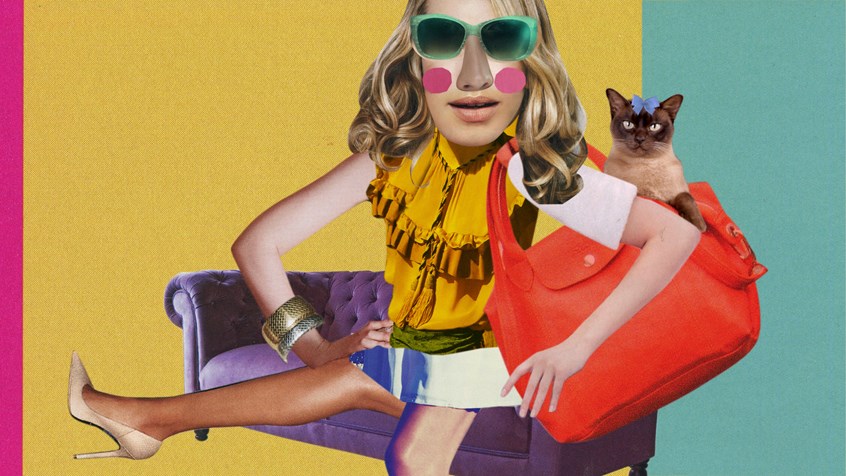 illustration of Striving for Perfection was shortlisted for the RSA Moving Image award, responding to an audio by Tiffany Dufu author of Drop the Ball: Achieving More by Doing Less. She urges women to embrace imperfections & expect less of themselves. The video is communicated through women's magazines and adverts. Collage, women, modern, contemporary, fashion, style, cat, handbag, yellow, legs, magazine cuttings, beauty, physical, natural, vogue, trend, mode, fad