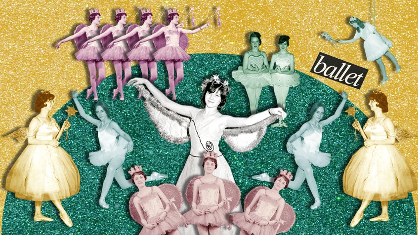 illustration of A film focusing on Scunthorpe Youth Centre, UK, using archival materials and recorded dialogue from Scunthorpe memories group. The animation was commissioned by North Lincolnshire Museum. Children, youth, activities, lifestyle, youth club, texture, glitter, theatre, fairies, ballet, dancers, panto, collage, angel, yellow, green, archive, vintage,