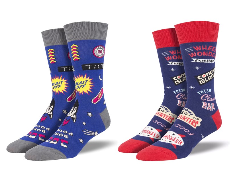 illustration of CLIENT: Socksmith. Two concepts I proposed to the folks at the Socksmith company. Then, about a year later, socks!
clothing, socks, pinball, arcade, coney island, vintage, retro