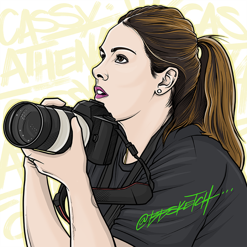 illustration of Portrait illustration of sports photographer Cassy Athena | Your favorite NBA player's favorite photographer. After her own junior college basketball career was cut short because of a brain tumor, Athena became serious about photography. Now she's more than just a photographer to some of the world's biggest basketball stars.