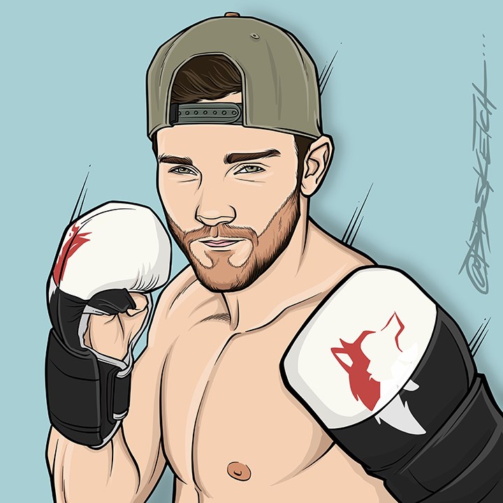 illustration of Portrait illustration of Shane Fazen of Fight Tips (YouTube) | He specializes in fight tips on kickboxing, boxing, MMA and BJJ techniques with over 2.5 million subscribers!