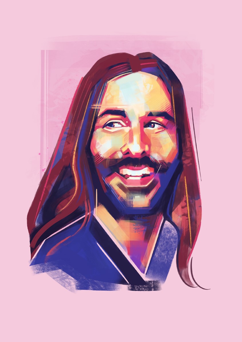 illustration of Illustration of Jonathan Van Ness, one fifth of the Queer Eye team.
Pink, Purple, Brown, Orange, Face, Head, Portrait, LGBTQ, Gay Icon, Non-Binary, Brushstrokes, Painting, Fashion, Television, TV, Entertainment, Brushstrokes, Lines, Colorful, Colourful, Eye, Mouth, Hair