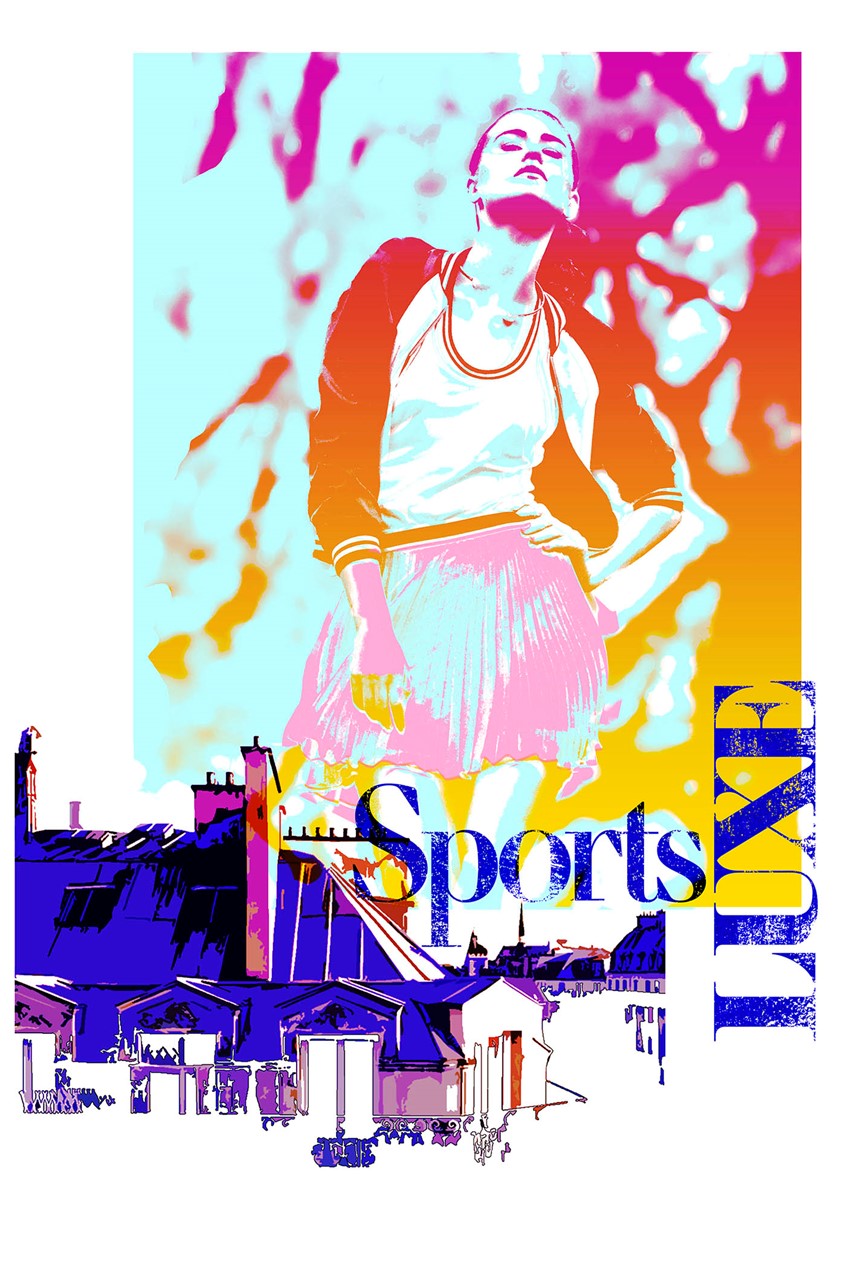 illustration of Digital & analogue mixed media: photographic manipulation & typographical illustration, capturing an abstract essence of Sports Luxe.
fashion illustration now, image manipulation, mixed media, pop art, graphic design, typography, lettering, editorial, advertising, flat colour, contemporary, art, artistic, lifestyle, abstract, sassy, stylish, beauty, trendy, modern, fresh, vibrant, portrait, exciting, digital art, artistic, poster design, best illustration, print, illustrated, illustrative