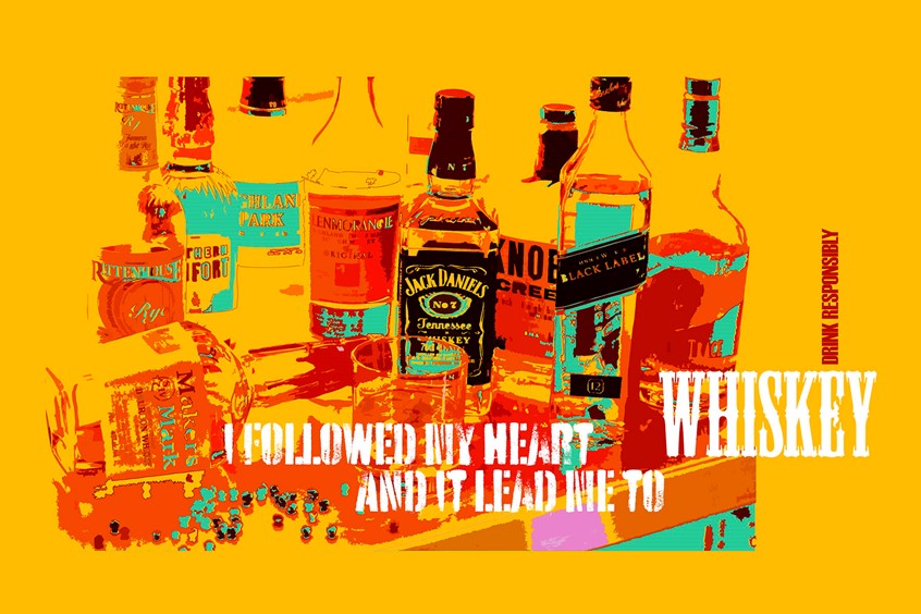 illustration of Digital mixed media: photographic manipulation & typographical illustration poster, capturing the essence of traditional whiskey.
lifestyle illustration now, image manipulation, linear, mixed media, pop art, graphic design, typography, lettering, editorial, advertising, flat colour, contemporary, art, artistic, lifestyle, abstract, stylish, trendy, modern, fresh, vibrant, exciting, digital art, artistic, poster design, best illustration, print, illustrated, illustrative, food and drink