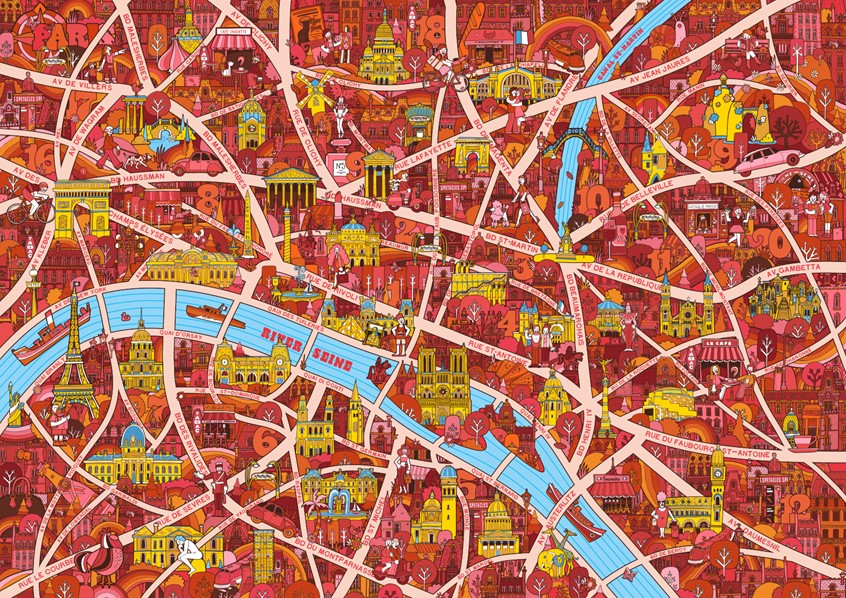 illustration of A detailed map of Paris for design publisher Victionary. The map served as a wrap around cover for a designers guidebook of the French capital. A perfect travel companion to all francophiles!