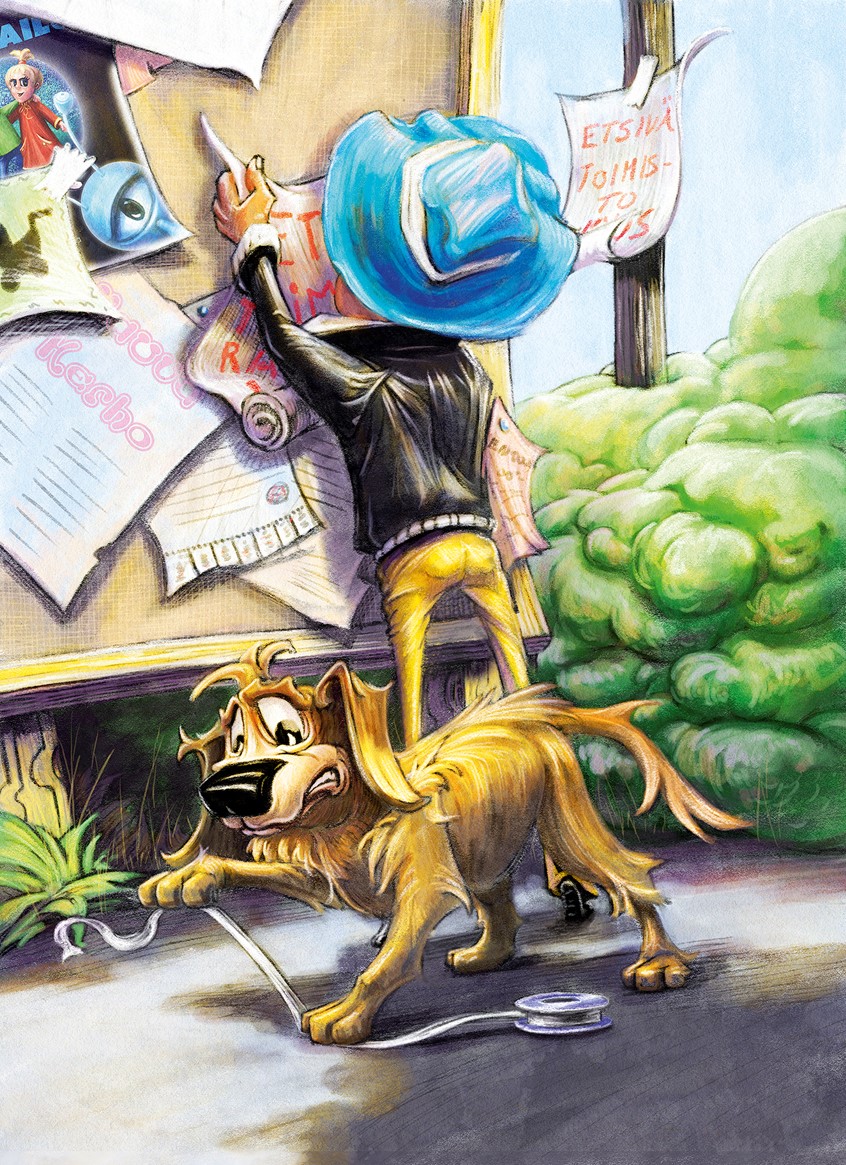illustration of detective story. children's book. boy. friend. dog. puppy. nose. missing. book. childrensbook. book. illustration. friends. detective. kidlit. cartoon. toy. game. storytelling. app. adventure. funny. cute. whimsical. character development. character design. animal. cover. boy. best friend. anthropomorphic. tape. sticky. yellow. announcement. adventure. mystery. illustration. friendship. family. kid. child.