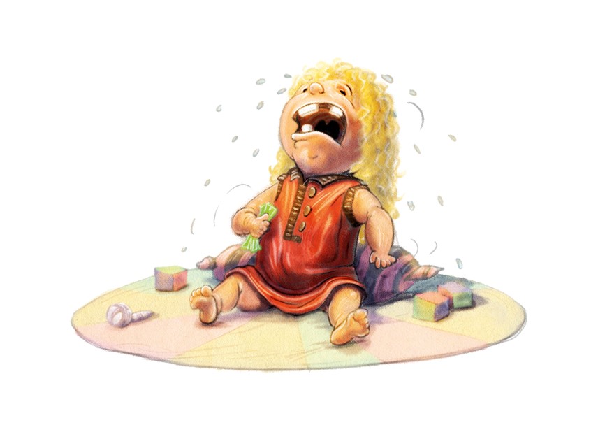 illustration of little girl. girl. kid. child. toy. toddler. sad. crying. missing. vignette. illustration. kidlit. children's book. childrens book. literature. spot. storytelling. character design. character development. rug. isolated. unhappy. whimsical. funny. cartoon. game. app. bad day.