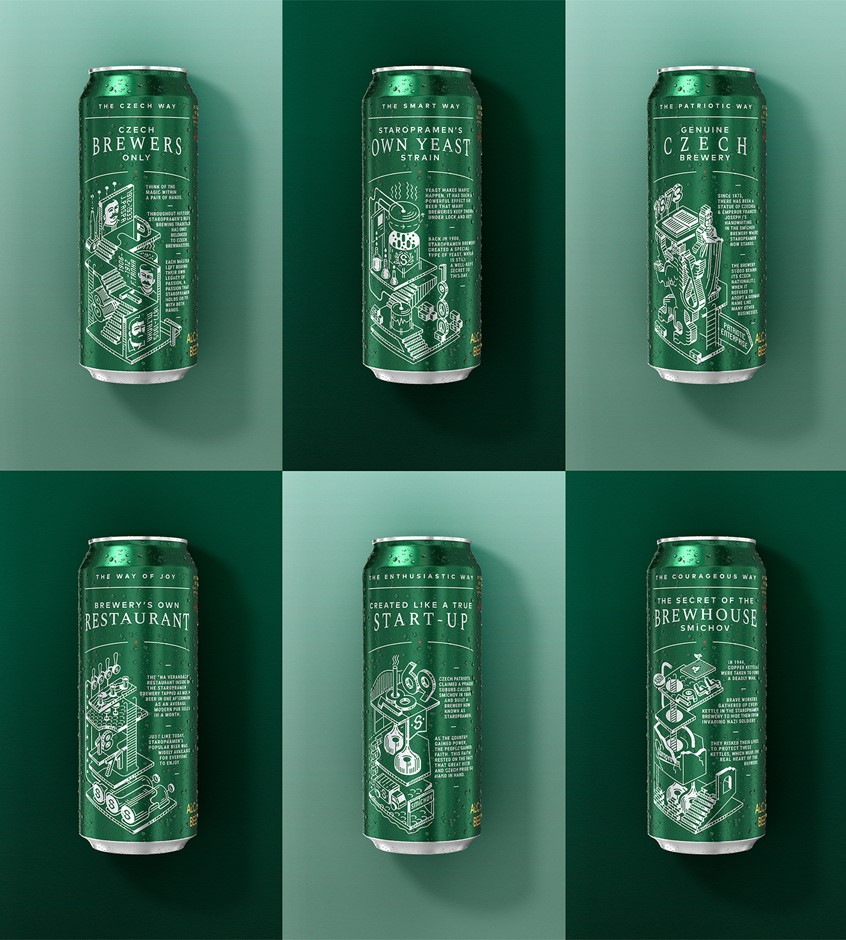 illustration of For this limited edition I illustrated each one of 6 stories as a journey, unravelling from top to bottom of each can. Isometric exploded view drawing approach had been chosen to show the depth and complexity of every story told. Simplified illustrations had been created to be printed on cans with very limiting Dynamark technology; together with 6 detailed vector illustrations to be used on posters and beer coasters.