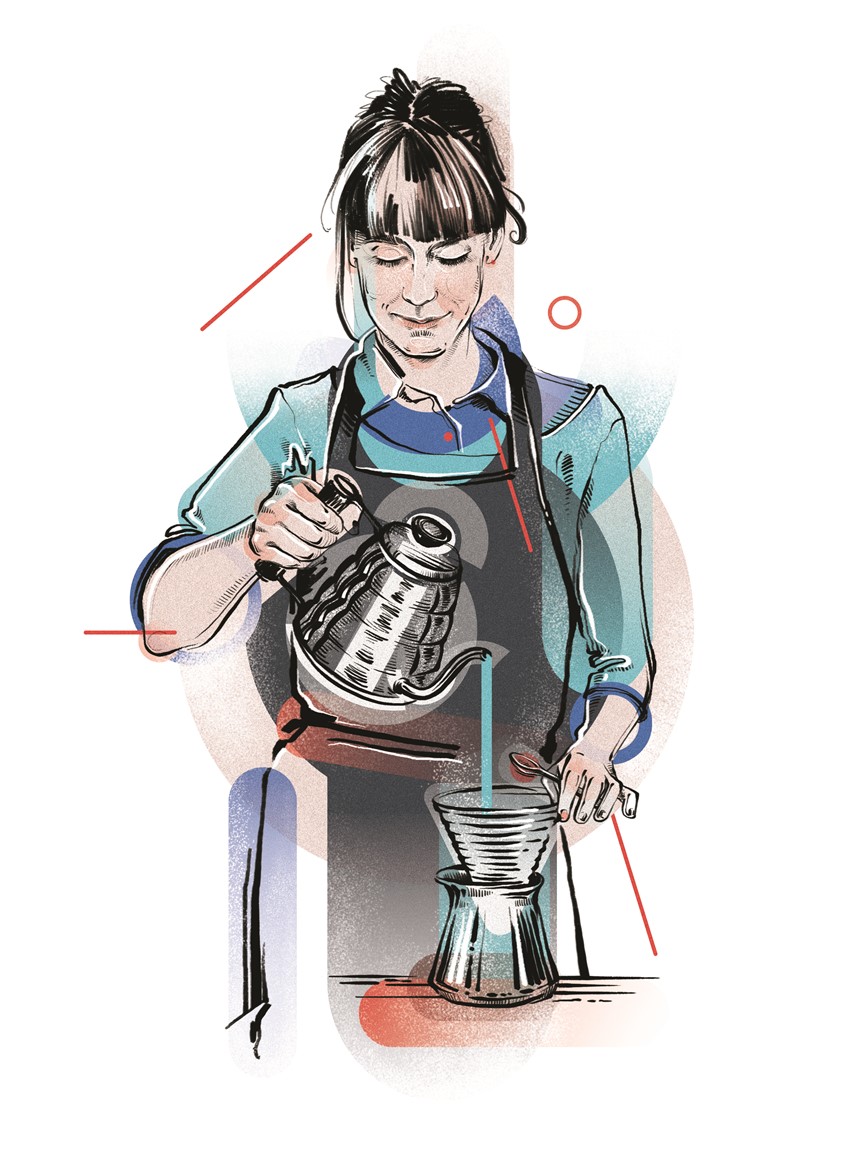 illustration of Illustration of one of three baristas for Standart Magazine, the biggest publication about coffee culture. The article covered interviews and winning coffee recipes.