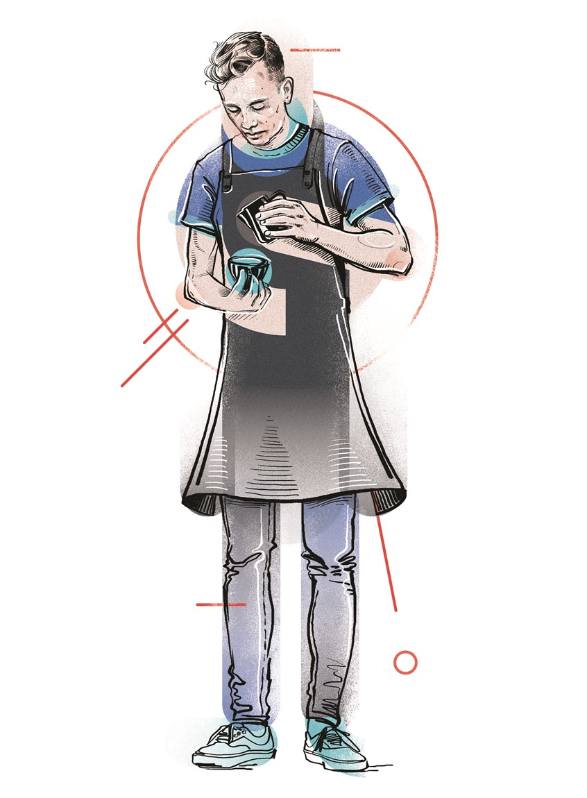 illustration of Illustration of one of three baristas for Standart Magazine, the biggest publication about coffee culture. The article covered interviews and winning coffee recipes.