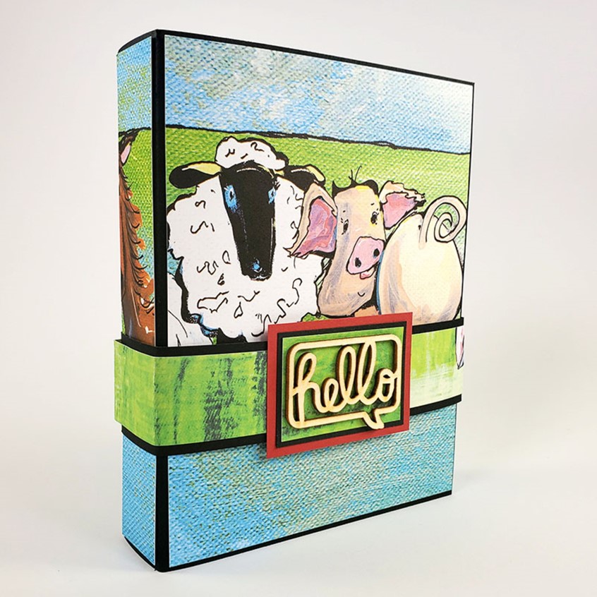 illustration of Product created for Club Scrap kit with critter images, farm, country, humor, notebook, cover, friends, sheep, pig, hello, greeting, advertising, whimsical, butt, fleece humorous paper stationary gift gifts agriculture
