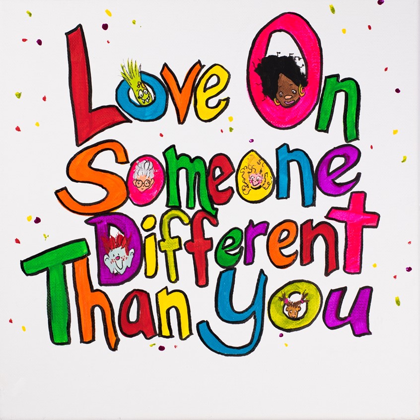 illustration of Sweet picture book depicting love for your fellow human, diversity, ethnic, whimsical, heritage, quirky, cover art, rainbow, colorful, bold, black, age, elderly, different, young, old, people, picture book, published, illustrator, kids, juvenile