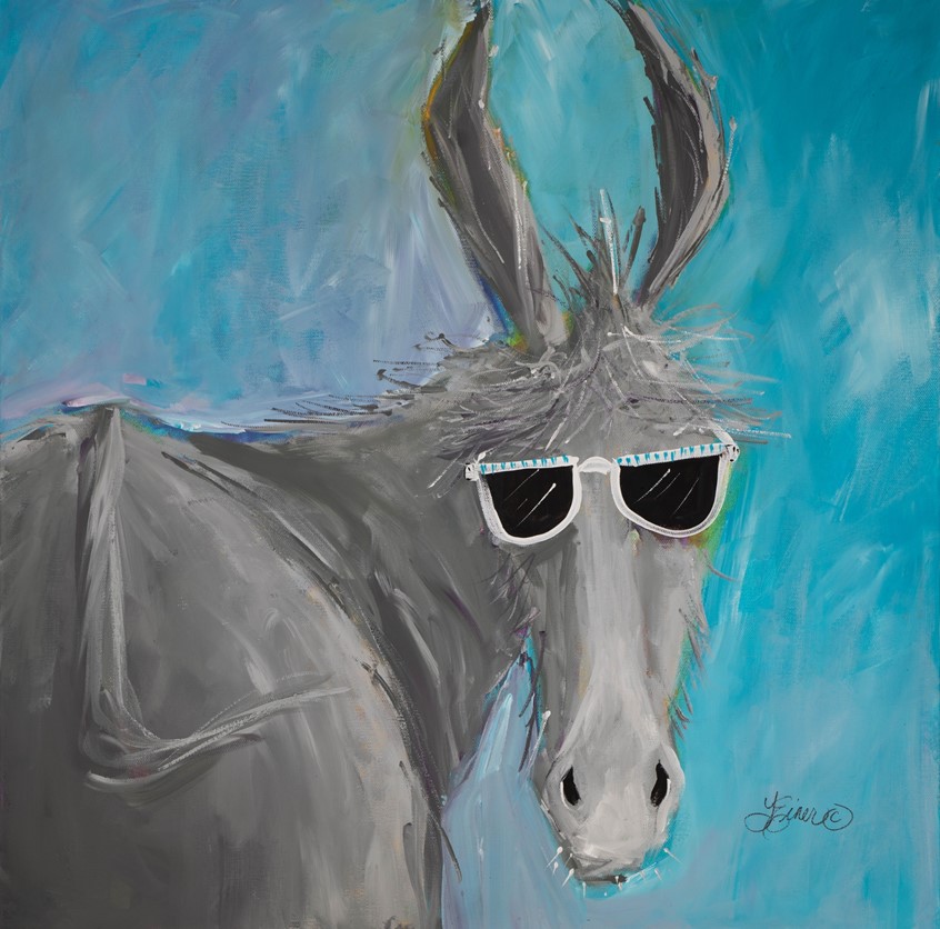illustration of Cool dude donkey. sunglasses sun hip ass burro Mexico Mexican ranch farm Texas rural country animal animals critter critters attitude summer vacation Arizona humorous humor leisure travel western southwest