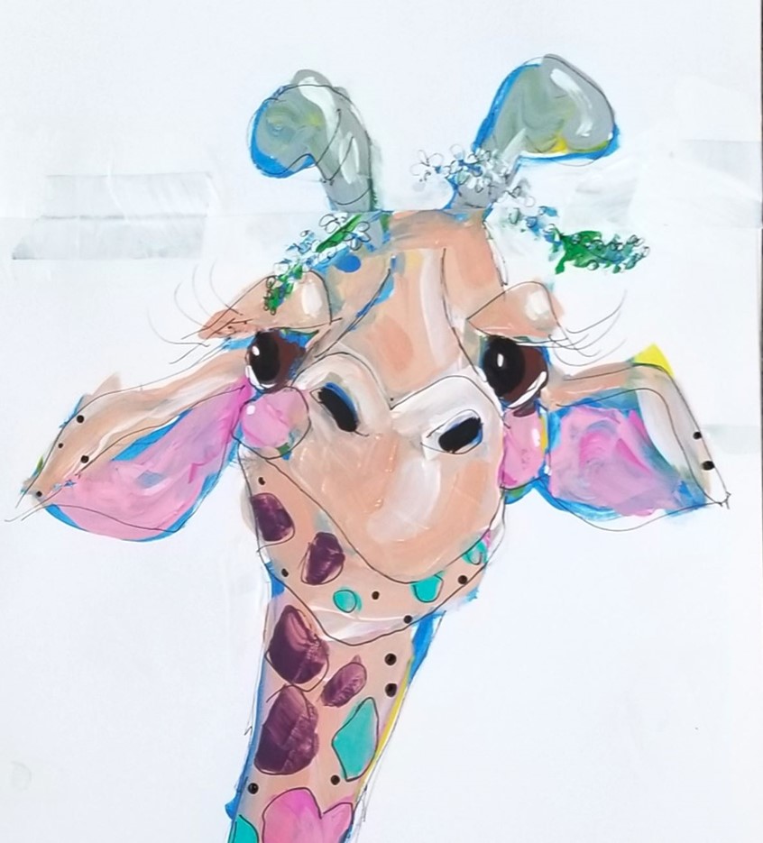 illustration of Character study for current picture book. Giraffe safari Serengeti Africa critter critters traditional kidlit children children's juvenile travel explore curious
