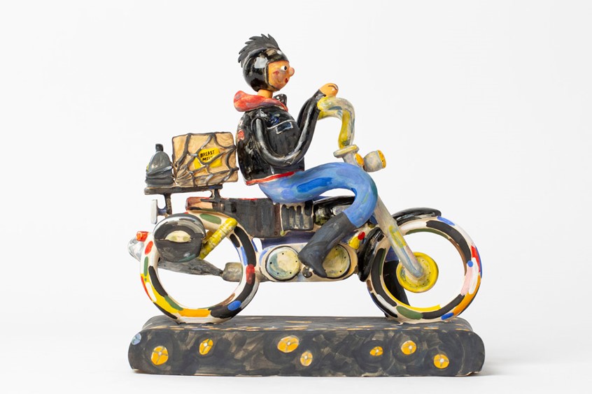 illustration of “Bike Shop” is an ongoing series of sculptures inspired by people from all walks of life, whose bike plays an important role.
Milk Rider is a homage to the amazing women motorcyclists @sirens_mc_nyc (Sirens Women’s Motorcycle Club of New York City), who helps to deliver breast milk to babies in need.
*Milk Rider, Women, motorcyclist, breast milk, baby, Bike, portrait, sculpture, ceramics, hero.
