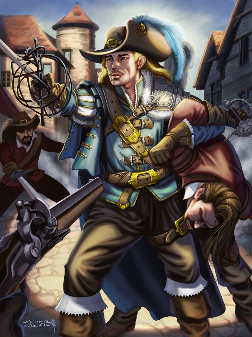 illustration of d'Artagnan, the protagonist of Alexandre Dumas' classic novel,